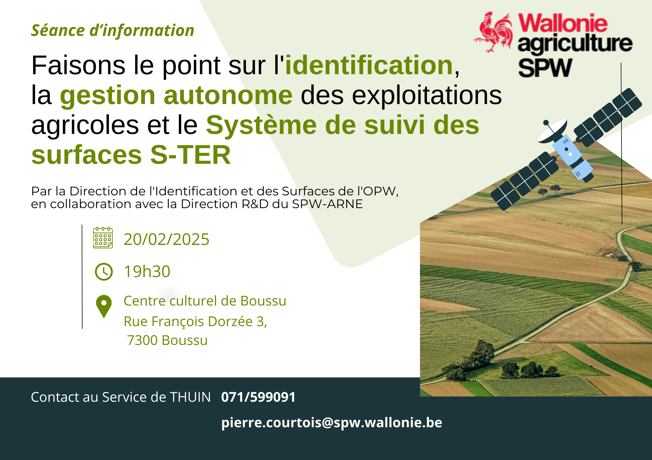 Affiche Faisons le point sur l'identification,  la gestion autonome des exploitations agricoles et le Système de suivi des surfaces S-TER 