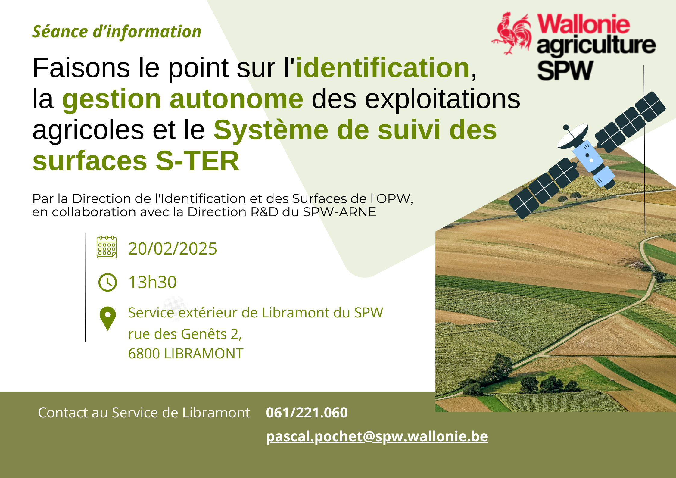 Affiche Faisons le point sur l'identification,  la gestion autonome des exploitations agricoles et le Système de suivi des surfaces S-TER 